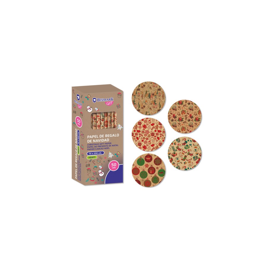 19389-PAPEL DE REGALO KRAFT NAVIDAD CELEBRATION 70X200 BISMARK 332997