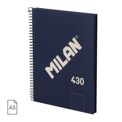 19865-CUADERNO A5 CON ESPIRAL Y TAPA DURA, 80 HOJAS BLANCAS DE 95 GR/M, COLECCION 430 SINCE 1918, AZUL MILAN 57151E80B
