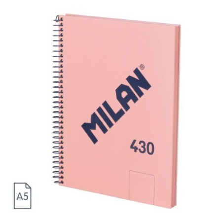 19867-CUADERNO A5 CON ESPIRAL Y TAPA DURA, 80 HOJAS BLANCAS DE 95 GR/M, COLECCION 430 SINCE 1918, ROSA MILAN 57151E80P