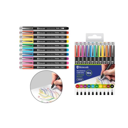 19981-SET ROTULADORES CALIBRADOS 0.4MM + PINCEL 10 COLORES BISMARK 332337