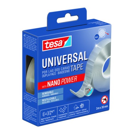 20028-CINTA ADHESIVA DOBLE CARA NANO UNIVERSAL POWER 5KG 3 METROS x 30 MM TESA 55810-00002-00
