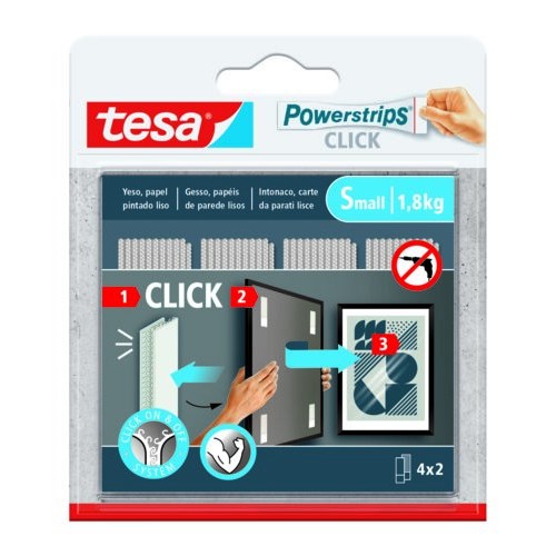 20029-BLISTER TIRAS ADHESIVAS CUELGA OBJETOS POWERSTRIPS CLIK 1,8KG 4 PARES 60X20MM "S" TESA 77720-00001-00
