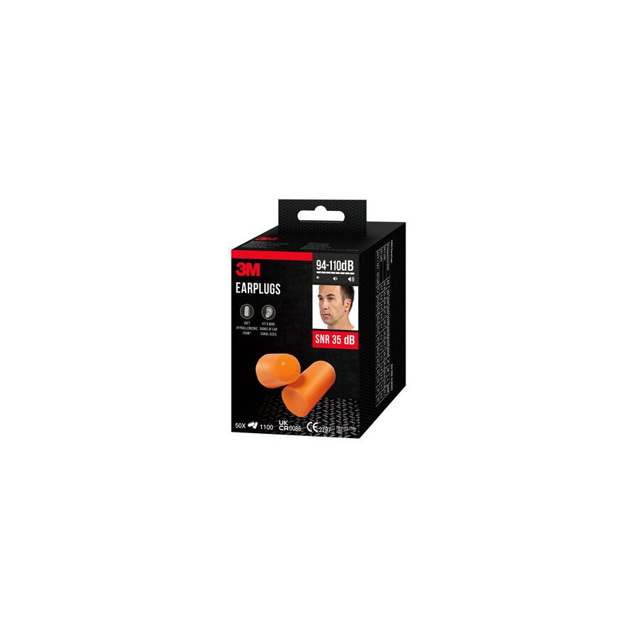 20088-PACK 50 PARES TAPONES OIDO 1100 SNR-35DB EN BOLSAS INDIVIDUALES ESPUMA POLIURETANO 1100-50 3M 7100334748
