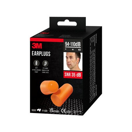 20088-PACK 50 PARES TAPONES OIDO 1100 SNR-35DB EN BOLSAS INDIVIDUALES ESPUMA POLIURETANO 1100-50 3M 7100334748