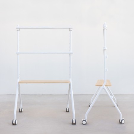 20144-TooQ iLOVE Soporte de Suelo con Ruedas para Pantalla 49"-80", Blanco y Haya