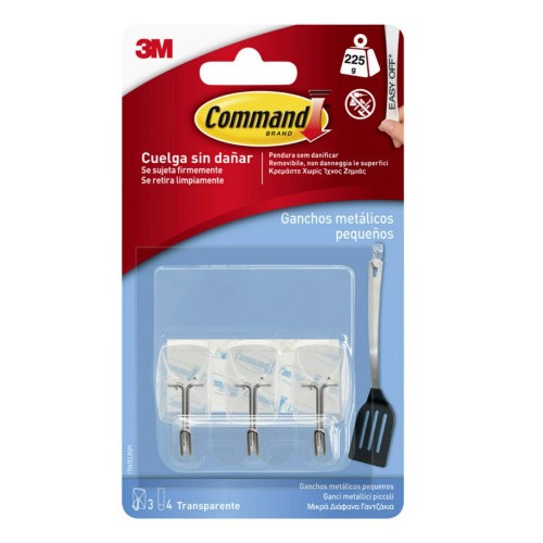 20279-BLISTER 3 GANCHOS ADHESIVOS TRANSPARENTES PEQUENOS PUNTA ALAMBRE HASTA 225G COMMAND 17067CLR 3M 7100240178