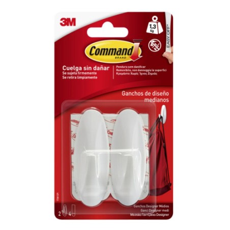 20284-BLISTER 2 GANCHOS ADHESIVOS BLANCO MEDIANOS HASTA 1,3KG COMMAND 17081 3M 7100149663
