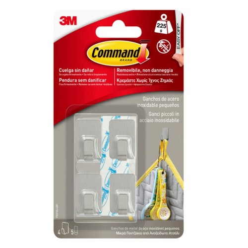 20286-BLISTER 4 GANCHOS ADHESIVOS ACERO INOXIDABLE PEQUENOS HASTA 225G COMMAND 17031SS 3M 7100191643