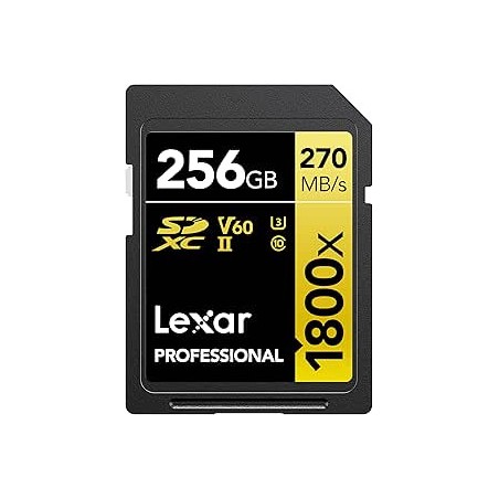 20334-LEXAR 256GB PROFESSIONAL 1800X SDXC UHS-II CARDS,  UP TO 280MB/S READ 210MB/S WRITE C10 V60 U3