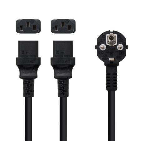 21146-Nanocable Cable de Alimentacion CEE7/M a 2xC13/H, Negro, 3 m