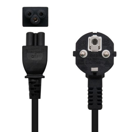 21150-Nanocable Cable de Alimentacion Trebol, CEE7 acodado/M-C5/H, Negro, 3 m