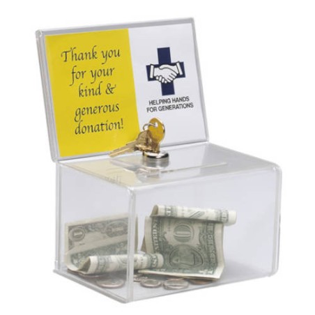 2149-CAJA PARA SUGERENCIAS O PROPINAS CON LLAVE CON EXPOSITOR 16,5X11 CM TRANSPARENTE DEFLECTO 596901
