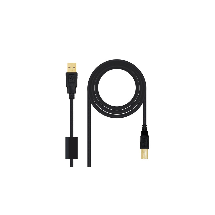 21536-NANOCABLE  CABLE USB 2.0 IMPRESORA HQ CON FERRITA, TIPO A/M-B/M, NEGRO, 2.0 M (10.01.1202)