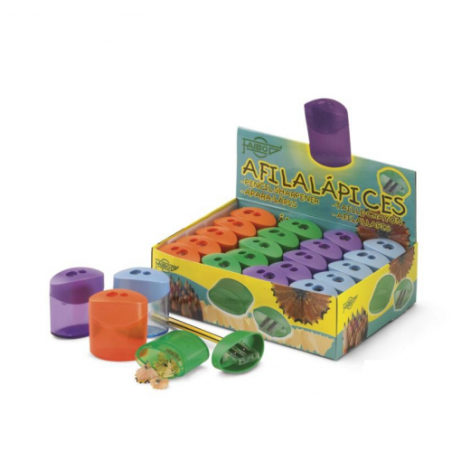 2177-SACAPUNTAS PLASTICO DOBLE CON DEPOSITO FAIBO 2102