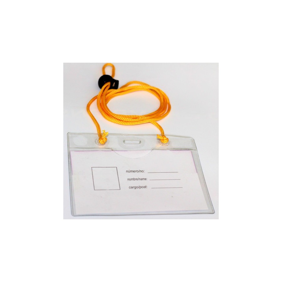 2208-CAJA 50 FUNDAS IDENTIFICACION PVC APAISADO 70X105MM CON CORDON + BOLA AJUSTABLE IBERPLAS 1077CO50