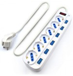 22212-EWENT REGLETA 6 TOMAS SCHUKO CON INTERRUPTOR INDIVIDUAL. CABLE 5M. BLANCO (EW3932-5M)