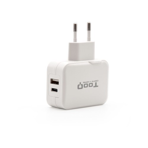 22536-TooQ Cargador de Pared doble puerto USB-C + USB A, 27W
