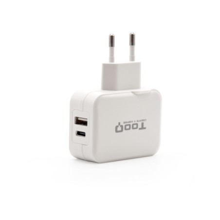 22536-TooQ Cargador de Pared doble puerto USB-C + USB A, 27W