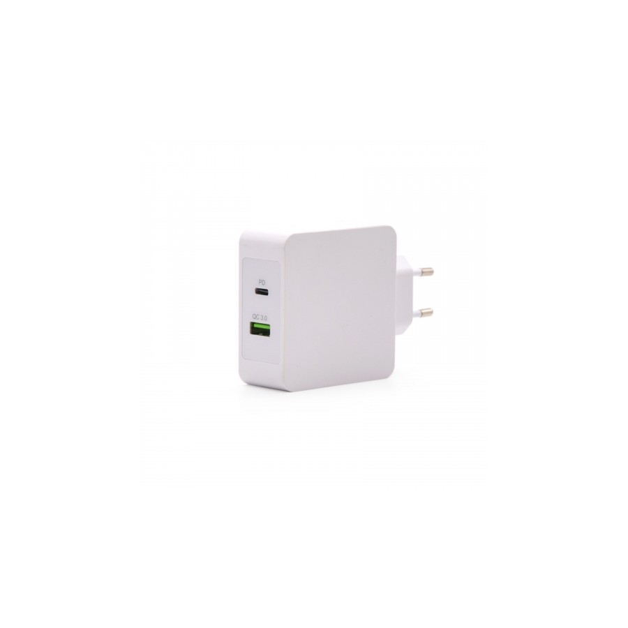 22538-TooQ Cargador de Pared doble puerto USB-C PD + USB A QC3.0, 48W