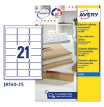 2262-PAQUETE 25 HOJAS ETIQUETAS TRANSPARENTES QUICKPEEL-IMPRESORAS DE INYECCION DE TINTA-63,5X38,1 MM AVERY J8560-25
