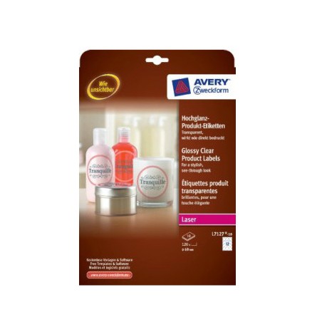 2266-PAQUETE 10 HOJAS ETIQUETAS BRILLANTES INVISIBLES,REDONDAS,DIAMETRO DE 60 MM AVERY L7127-10