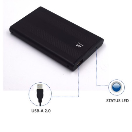 22717-Ewent EW7041 caja para disco duro externo Aluminio, Negro 2.5" USB con suministro de corriente