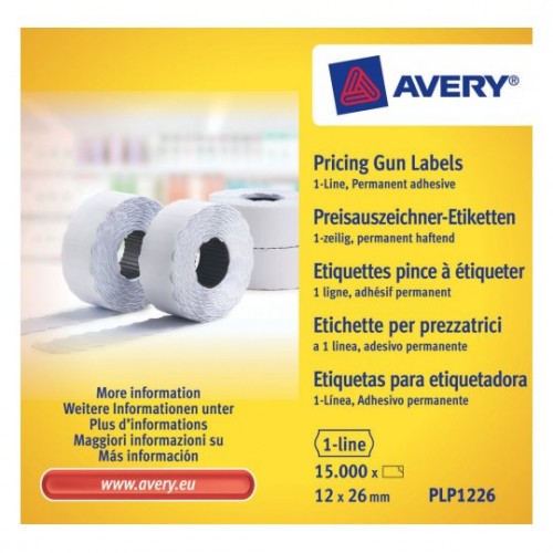 2272-PACK 10 ROLLOS DE ETIQUETAS BLANCAS-PERMANENTES DE 1 LINEA-1.500 ETIQUETAS 12X26MM POR ROLLO AVERY PLP1226