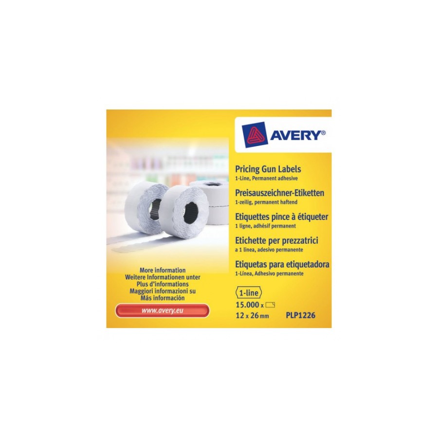 2272-PACK 10 ROLLOS DE ETIQUETAS BLANCAS-PERMANENTES DE 1 LINEA-1.500 ETIQUETAS 12X26MM POR ROLLO AVERY PLP1226