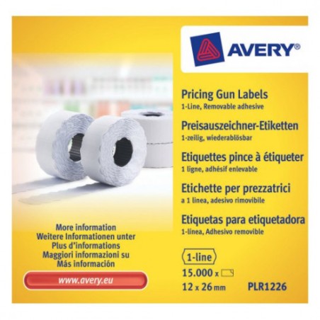 2274-PACK 10 ROLLOS DE ETIQUETAS BLANCAS-DESPEGABLES DE 1 LINEA-1.500 ETIQUETAS 12X26MM POR ROLLO AVERY PLR1226