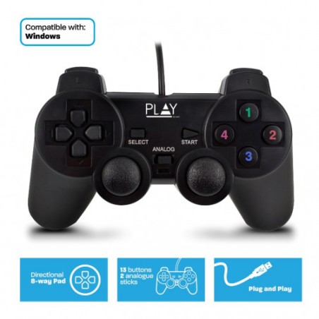 22766-Play PL3330 mando y volante Gamepad PC Analogico/Digital USB 2.0 Negro