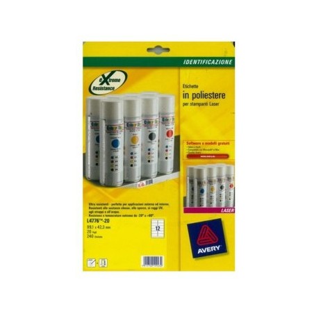 22775-PAQUETE 20 HOJAS ETIQUETAS DE POLIESTER BLANCO-IMPRESORAS LASER-99,1X42,3 MM AVERY L4776-20