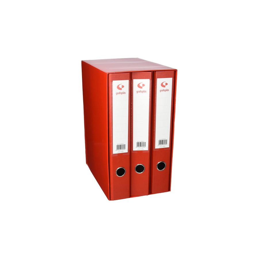 22779-MODULO 3 CARPETAS 2 ANILLAS 40 MM ROJO FOLIO 290X350X180 GRAFOPLAS 7284351