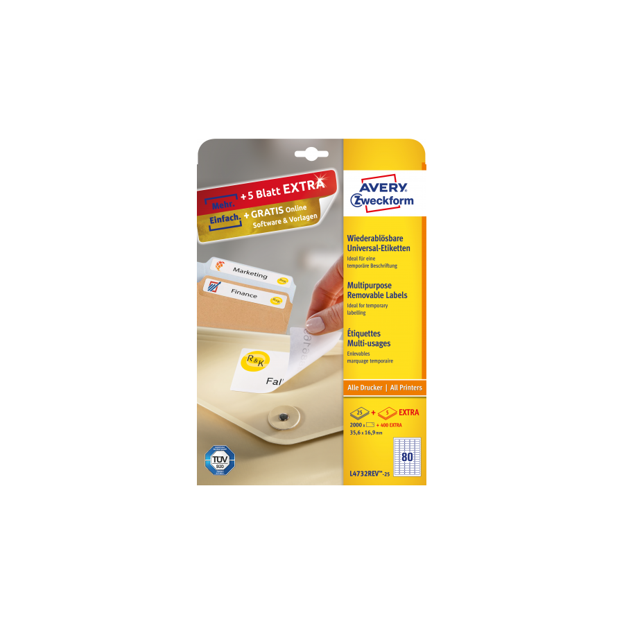 2278-PAQUETE 25 HOJAS ETIQUETAS DESPEGABLES ECOLOGICAS, CERTIFICADAS FSC-IMPRESORAS LASER-35,6X16,9 MM AVERY L4732REV-25