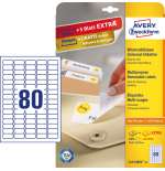 2279-PAQUETE 25 HOJAS ETIQUETAS DESPEGABLES ECOLOGICAS, CERTIFICADAS FSC-IMPRESORAS LASER-35,6X16,9 MM AVERY L4732REV-25