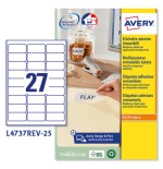 2280-PAQUETE 25 HOJAS ETIQUETAS DESPEGABLES ECOLOGICAS, CERTIFICADAS FSC-IMPRESORAS LASER-63,5X29,6 MM AVERY L4737REV-25