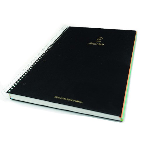 22845-CUADERNO FIRST CLASS A4 TAPA NEGRA FORRADA MICROPERFORADO 120H 100GR 4 TALADROS 5X5 BANDA 5 COLORES PACSA 16029