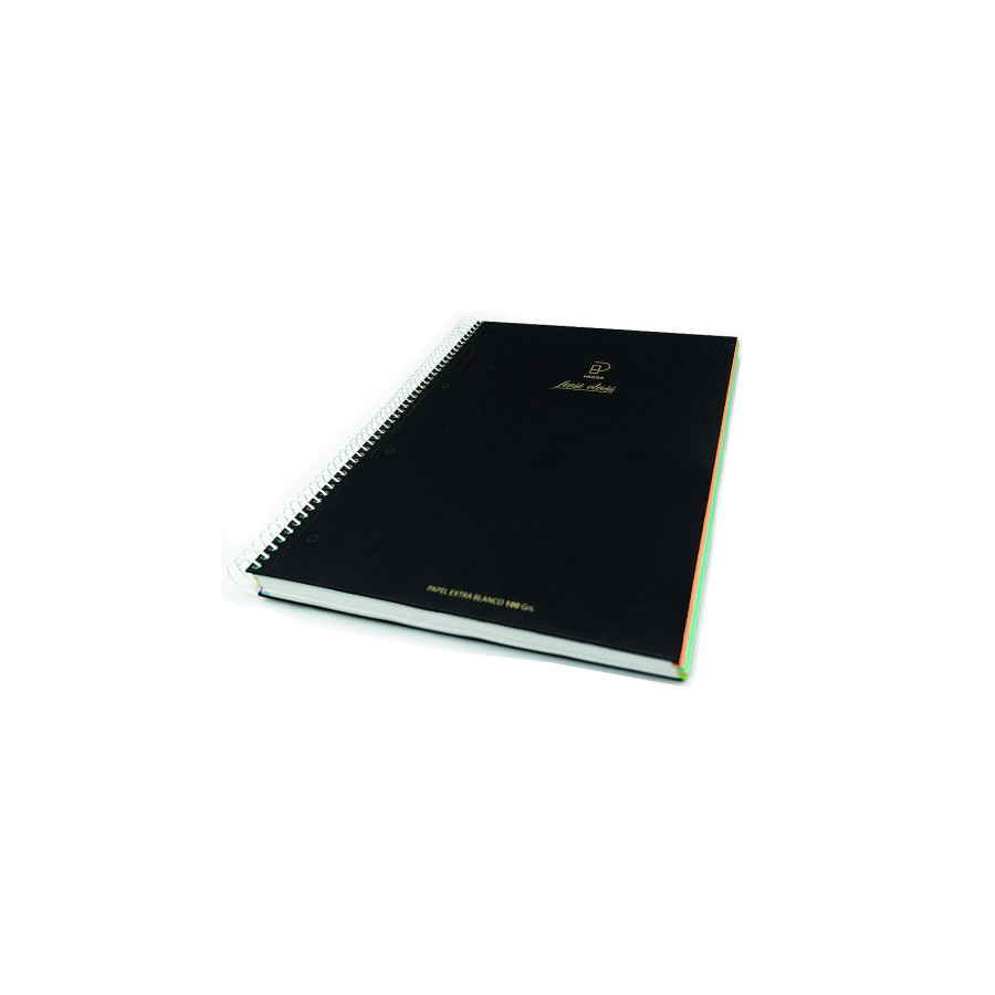 22845-CUADERNO FIRST CLASS A4 TAPA NEGRA FORRADA MICROPERFORADO 120H 100GR 4 TALADROS 5X5 BANDA 5 COLORES PACSA 16029