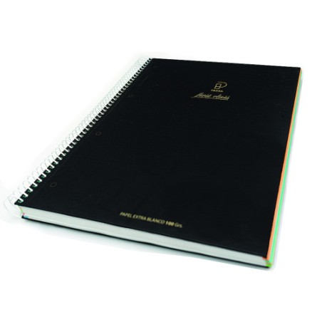 22845-CUADERNO FIRST CLASS A4 TAPA NEGRA FORRADA MICROPERFORADO 120H 100GR 4 TALADROS 5X5 BANDA 5 COLORES PACSA 16029