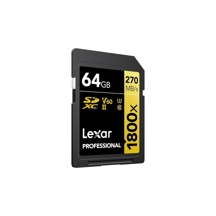 22930-LEXAR 64GB PROFESSIONAL 1800X SDXC UHS-II CARDS,  UP TO 280MB/S READ 210MB/S WRITE C10 V60 U3