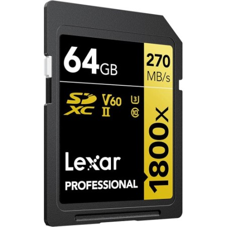 22930-LEXAR 64GB PROFESSIONAL 1800X SDXC UHS-II CARDS,  UP TO 280MB/S READ 210MB/S WRITE C10 V60 U3