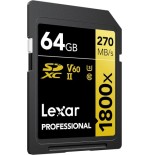 22930-LEXAR 64GB PROFESSIONAL 1800X SDXC UHS-II CARDS,  UP TO 280MB/S READ 210MB/S WRITE C10 V60 U3