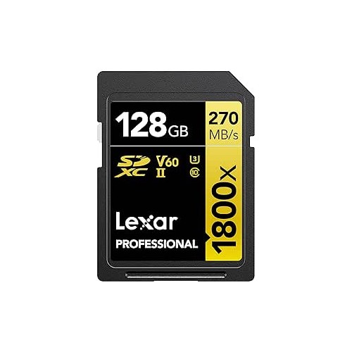 22932-LEXAR 128GB PROFESSIONAL 1800X SDXC UHS-II CARDS,  UP TO 280MB/S READ 210MB/S WRITE C10 V60 U3