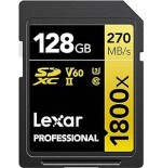 22932-LEXAR 128GB PROFESSIONAL 1800X SDXC UHS-II CARDS,  UP TO 280MB/S READ 210MB/S WRITE C10 V60 U3