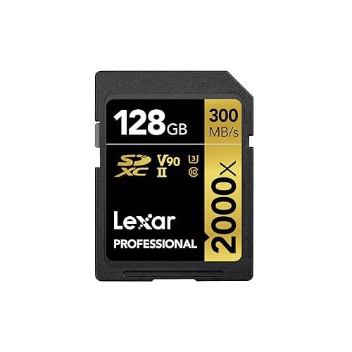 22934-LEXAR 128GB PROFESSIONAL 2000X SDXC UHS-II CARDS, UP TO 300MB/S READ 260MB/S WRITE C10 V90 U3