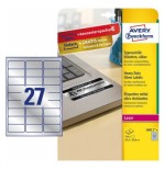 2308-PAQUETE 8 HOJAS ETIQUETAS PLATEADAS DE POLIESTER-IMPRESORAS LASER-63,5X29,6 MM AVERY L6011-8