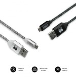 23150-SUBBLIM PACK 2 CABLES USB A MICRO USB (2.4A) 1M BLACK/SILVER
