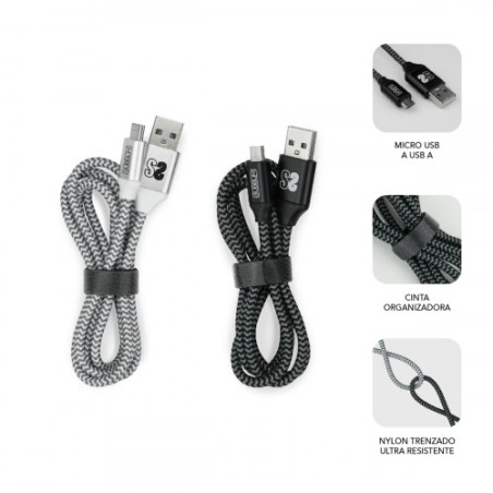 23151-SUBBLIM PACK 2 CABLES USB A MICRO USB (2.4A) 1M BLACK/SILVER