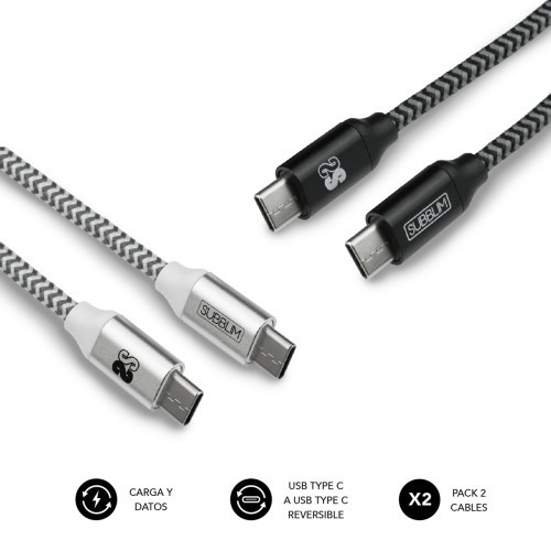 23152-SUBBLIM PACK 2 CABLES USB TIPO USB-C A USB-C 1 M BLACK/SILVER