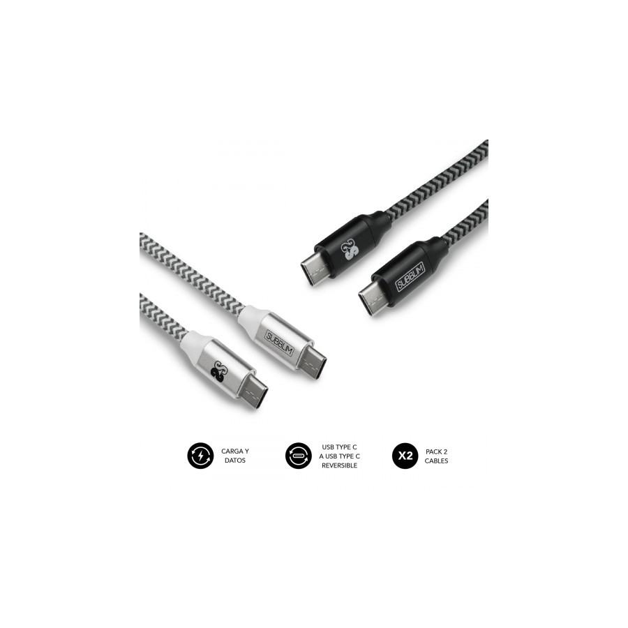 23152-SUBBLIM PACK 2 CABLES USB TIPO USB-C A USB-C 1 M BLACK/SILVER