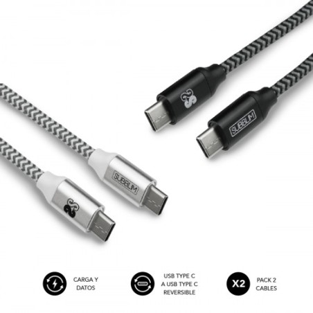 23152-SUBBLIM PACK 2 CABLES USB TIPO USB-C A USB-C 1 M BLACK/SILVER